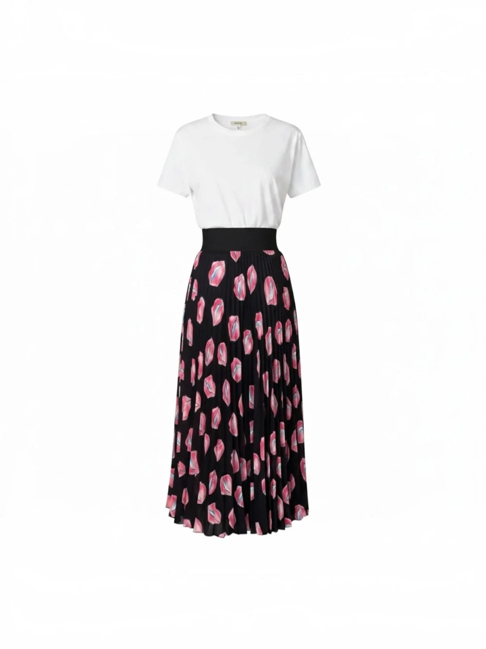 Loyd/Ford pleated midi skirt with black and pink lip print